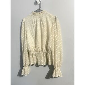 Flying Tomato‎ A.Calin Romantic High Neck Ivory Peplum Blouse Women's Size M